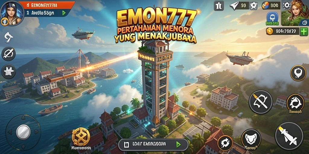 Tampilan screenshot EMON777 menampilkan aksi menara pertahanan yang epik.