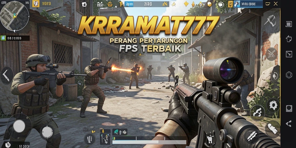 Tampilan gameplay KRAMAT77 dengan pertempuran FPS yang intens.