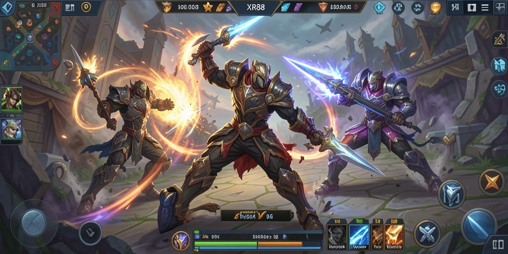 Tampilan menarik dari permainan MOBA XR88 saat bertempur di arena.